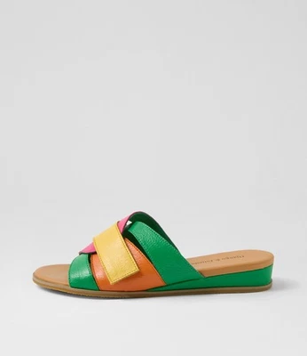 New Django & Juliette Harven Bright Multi Leather Slides Womens Shoes Casual