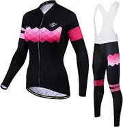 [LMKIJNB] Womens Cycling Jersey Long Sleeves Set Bicycle Clothing Sportswear Biking Suit Tights Bib Pants Spring Autumn Moisture Wicking UV Protection 3D Gel Padded MTB Outdoor Windproof P-12