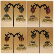 Big Indian Pakistani Bollywood Gold Dangle Boho Jhumka Earrings Jhumki Jewellery