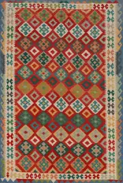 Flat Weave Wool Kilim Reversible Area Rug Pastel Color Hand-made Carpet 6x8