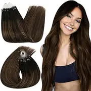 Ugeat Invisible Micro Beads Hair Extensions Cold Fusion Hair Pre-bonded Human Hair 16 Inch Balayage Ombre Hair Extensiosn Color #2/6/2 Full Head Thick Weft Hair 50G/50Strands