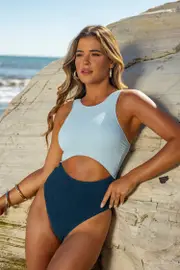 Cupshe x JoJo Sunstone Colorblock Cutout One-Piece Swimsuit - Blue,S