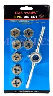8 pc Thread Die Set and Tap Wrench Handle Cutting Tool SAE