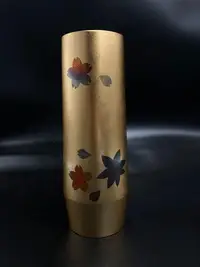 在飛比找Yahoo!奇摩拍賣優惠-二手 日本 滿本金金箔花瓶，純手工貼紙，燒箔彩繪 古玩 擺件