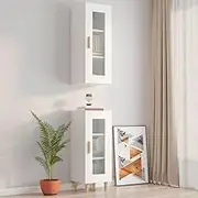 Classic White Hanging Wall Cabinet 34.5x34x90 cm | Modern Engineered Wood Storage Organizer with Ample Compartment Space for Living Room, Bedroom, Kitchen, or Entryway
