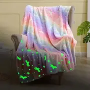 Unicorn Glow in The Dark Blanket Unicorns Gifts for Girls 60"x50" Luminous Rainbow Pink Unicorn Blanket Valentine Easter Christmas Birthday Gifts for Girls 1-12 Year Old Baby Toddler Kid Magic Blanket