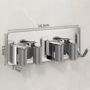 Self Adhesive Broom Holder Mop Hanger Wall Mount with 2 Rack & 1Hook Silver