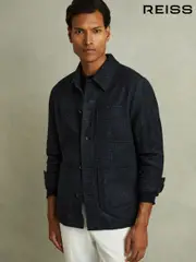 Reiss Navy Melange Quartz Checked Button Through Worker Jacket (E02278) | $545