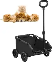 Dog Pram, Pet Stroller, Foldable Dog Pushchair for Medium Dog 10kg, Dog Buggy Pet Carrier on 4 Wheels Black