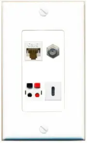 [4 Ports] CAT6 COAX SPEAKER USBC Wall Plate DecorZ White