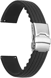 [Strapseeker] Cut-to Length Sports Divers Silicone Rubber Watch Bands- Quick-Release Cut-To-Size Watch Straps - 20mm, 22mm- Cut-to Fit Silicone Rubber Deployment Butterfly Clasp- Replacement Watch Bands for Men & Women