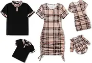 [PATPAT] Family Matching Outfits Mommy and Me Plaid Skirt Couple Sets Short Sleeve Matching Outfits