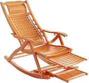 Outdoor Camping Recliner Folding Extended Bamboo Wood Lounge Deck Chair, Adjustable Backrest Sun Lounger with Massage Footstool, Retractable Footrest FANDIAO