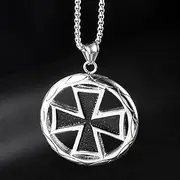 [DYFUHO] Faith Cross Knights Templar Necklace Round Pendant for Men Boy German Iron Cross Stainless Steel Military Necklaces Men