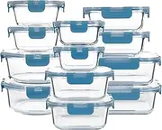Glass Food Storage Containers with Lids 12 Pack Airtight Glass Meal Prep Containers, Stackable & Leak-proof, Dishwasher Safe, Blue Grey