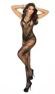 Crochet Net Bodystocking Halter Cut Outs Holes Pattern Crotchless Seamless 1650