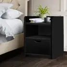 Black Bedside Table Drawer Shelf Cabinet Storage Shelves drawer LDF Board