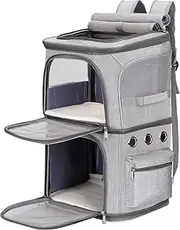FASNATI Double Compartment Pet Carrier Backpack Cat Carrier Backpack for 2 Cats Small Dogs Perfect for Travel/Hiking/Camping, Grey, XL