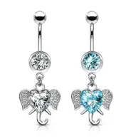 Elephant Heart CZ Dangle Surgical Steel Belly Button Navel Rings Naval Piercing