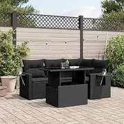 Patio Sets 5 Piece Garden Sofa Set with Cushions Black Poly Rattan