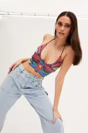 Multi Print Crop Top Backless - Size M, Women's Top