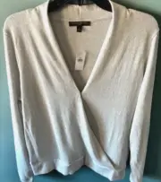 NWT Banana Republic Silver Metallic Sparkle Long Sleeve V Neck Top Blouse Large