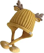 [Ipetboom] Pompom Hat with Lining Ear Flaps Knitted Beanie Cap for Warm and Comfortable Winter Headwear for Newborns for Christmas and Outdoor Activities Yellow