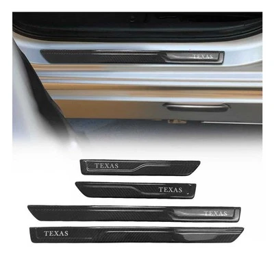 Door Sill Scuff Plate Scratch Protector for Kia Carbon Fiber Black 4 Pcs (for: Kia)
