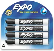 4 Pack EXPO Low Odor Dry Erase Markers Chisel Tip Black