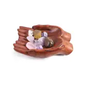 Carved Hands Decorative Bowl, Crystal Holder for Stones, Crystal Shelf Offeri...