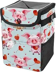 Car Trash Can with Lid and Storage Pockets Leak-Proof Organizer,Multipurpose Trash Bin for Car,Cartoon Animal Pig
