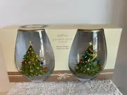 Set of 2 Ridgefield Home 19 Oz Stemless Wine Glasses Jeweled Xmas Tree NIB