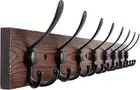 32.2'' Wall Mount Coat Rack with 8 Metal Triple Hooks, Brown Pine Wood