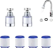 2 pcs Faucet Water Filters + 4 Cartridges Water Bathroom Sink Filter, 360° Swivel Tap Filter Sink Tap Filter removes Heavy Metals Hard Water Bathroom Tap Filter Sink Water Purifier Kitchen Tap Filter