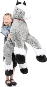 Giant Horse Stuffed Animal, Long Horse Plush Pillow Toy Grey 90cm