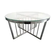 Salina Coffee Table 80cm Silver Base -Clear Glass