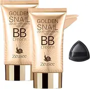Golden Snail BB Cream Korean Gold Snail BB Cream BB Moisturising Face Cream Waterproof Moisturising Concealer Foundation Long-Lasting for Daily Use with 1 Powder Puff (Natural) Pack of 2