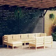 Generic 9 Piece Garden Lounge Set with Cream Cushions Pinewood,3097103
