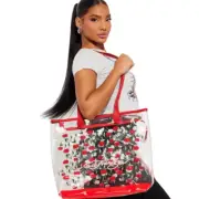 Ed Hardy Red Cherries Clear Tote Bag - 17” x 14” x 6” PVC Y2K Double Handles