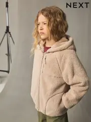 Neutral Hooded Zip Borg Fleece Jacket (3-16yrs) (F01913) | $39 - $50