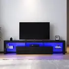 2000mm TV Entertainment Unit Cabinet Stand 16 LED Color Storage High Gloss Black