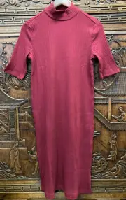 New Style & Co Women Funnel Neck Short Sleeve Sweater Dress, Cherry Pie,Small