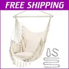 Macrame Hammock Chair with 2 Cushions - 500 Lbs Capacity, Indoor/Outdoor Comfort