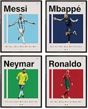 A ART·ZONE Soccer Posters 8x10 Inch Canvas Prints Unframed Set of 4 - Messi, Ronaldo, Mbape And Neymar Famous Football Superstar Poster Sports Decor for Boys Bedroom Wall Art