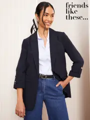 Friends Like These Navy Edge to Edge Tailored Sleeve Detail Blazer (AD8095) | $102