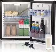 SMETA Update Mini Fridge with Lock 30L Compact Fridge Lockable No Noise Mini Refrigerator 12V/240V Portable DC AC Locking Fridge for Van Medication Storage Bedroom Dorm Office, 1.0 Cu.Ft, Black
