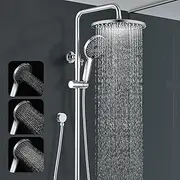 [ACA International] 10" Rain Shower Head High Pressure with Vertical Sliding 3-Mode Handheld Spray, Dual Shower System Height Adjustable Rail, Detachable Bracket 250mm Shower Head Set Bathroom (Chrome)