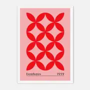 Galrie Bauhaus 1919 Geometric Red Art Print - Vintage Style Home Decor, White Frame, 50 x 70cm (20 x 28inch)