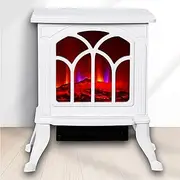 QCLUEU Electric Fireplace Stove Heater, with Fire Flame Effect, 2 Heat Settings, Adjustable Thermostat, Freestanding Portable Electric Log Wood Burner Effect (Color : White)