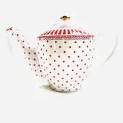 Grace Teaware Christmas Red Gold White Peppermint Dots Stripes Teapot Coffee New